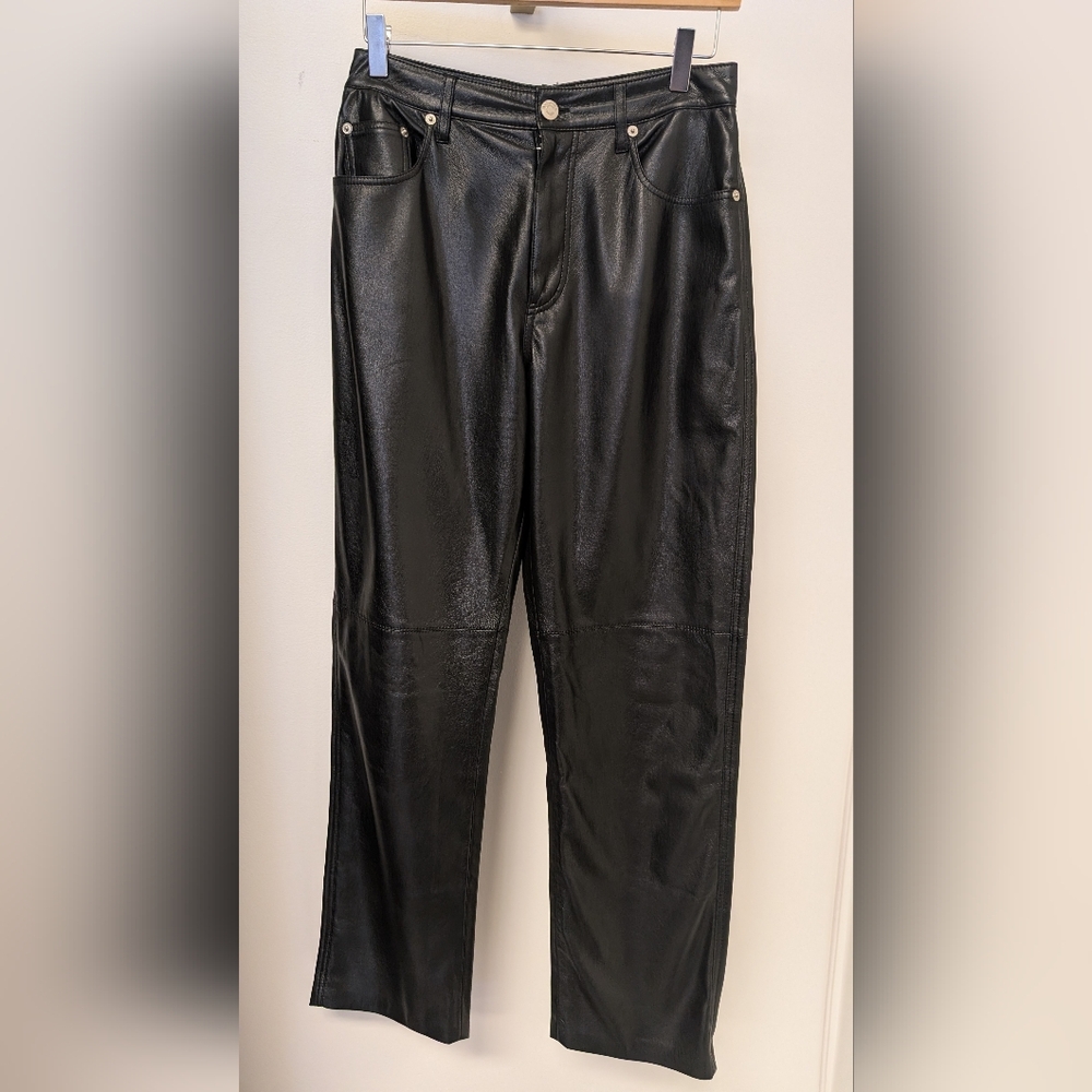 Nanushka Black Vegan Leather High Rise Straight Leg Pants